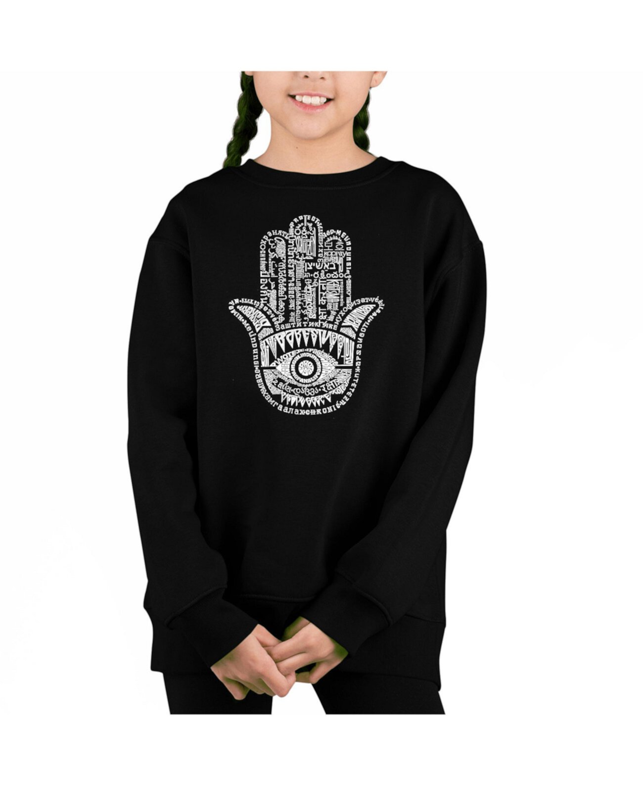 Hamsa - Big Girl's Word Art Crewneck Sweatshirt LA Pop Art