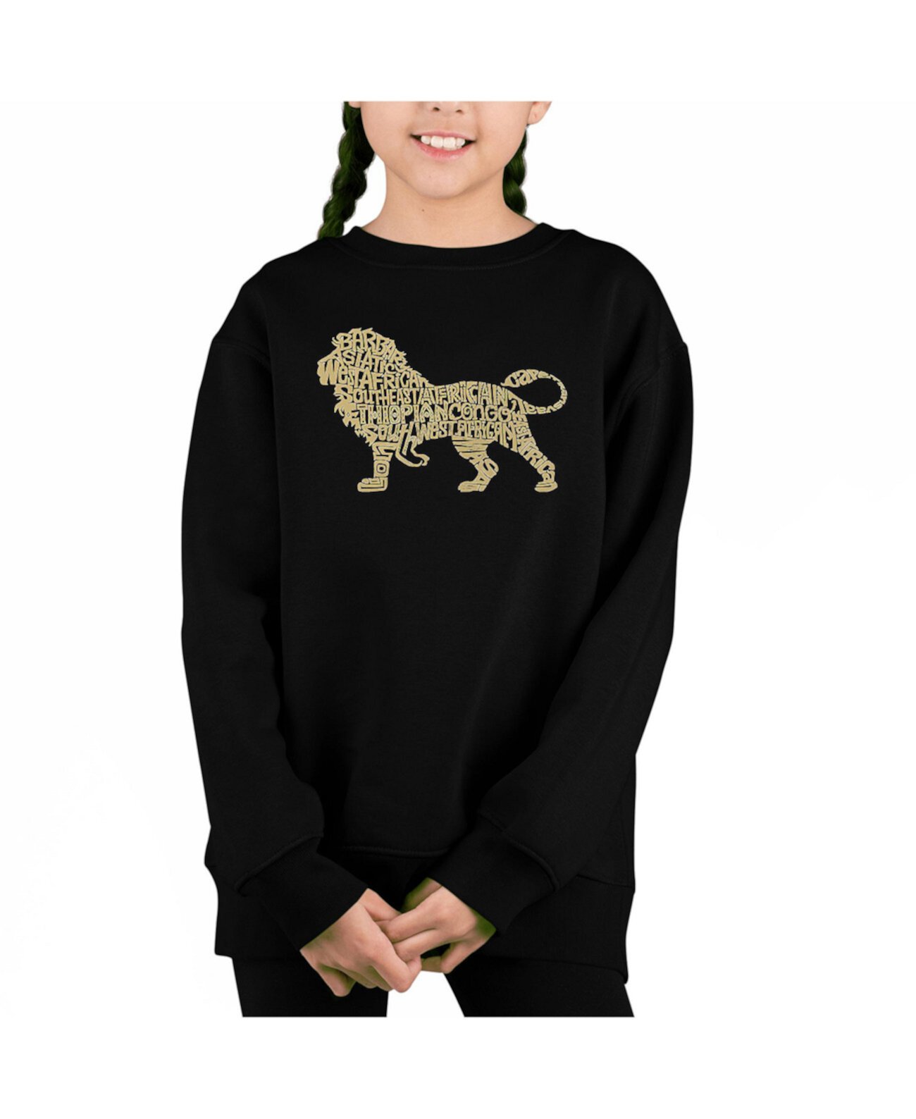 Lion - Big Girl's Word Art Crewneck Sweatshirt LA Pop Art