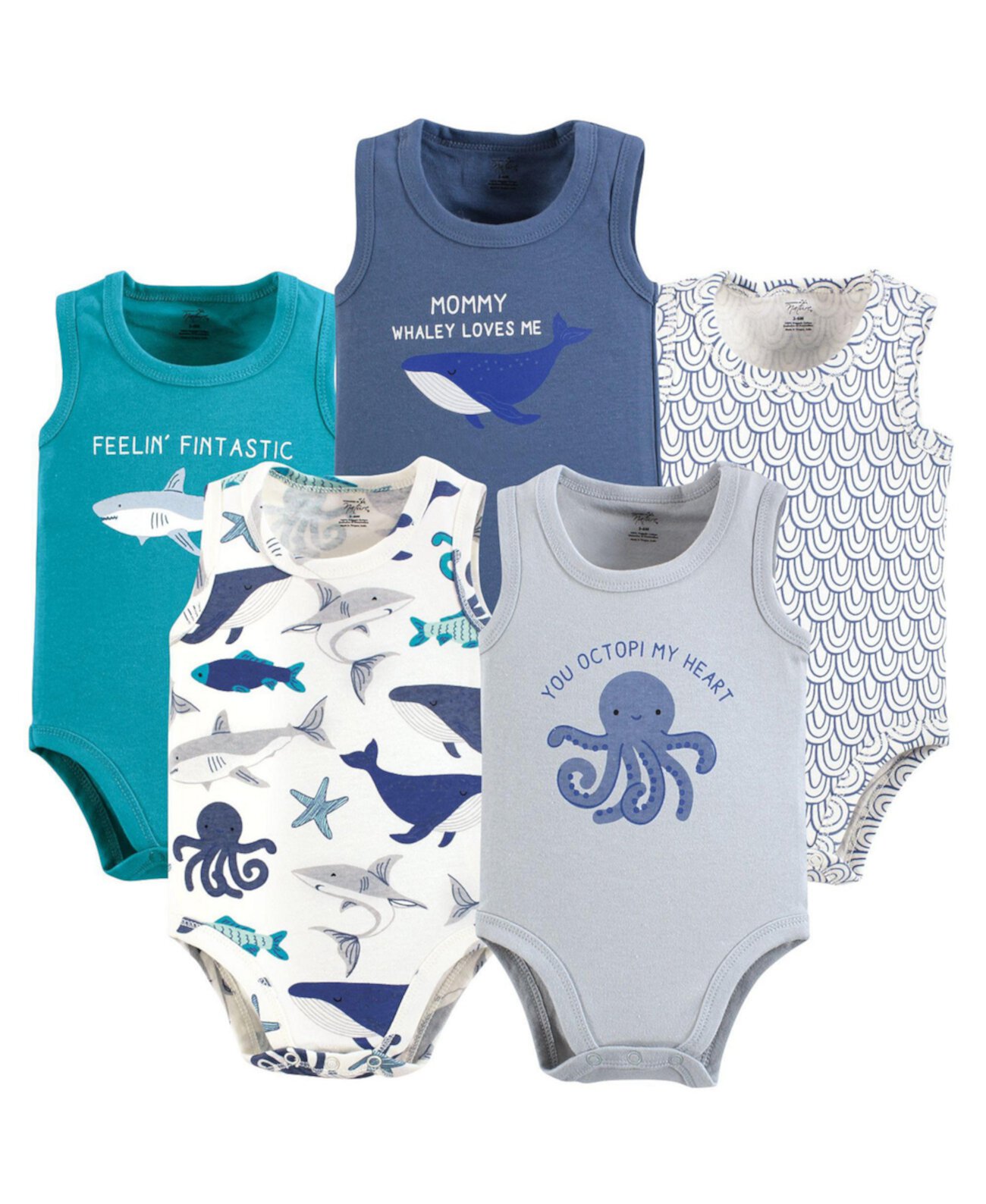 Baby Boys Organic Cotton Bodysuits, Mystic Sea, 9-12 Months Touched by Nature