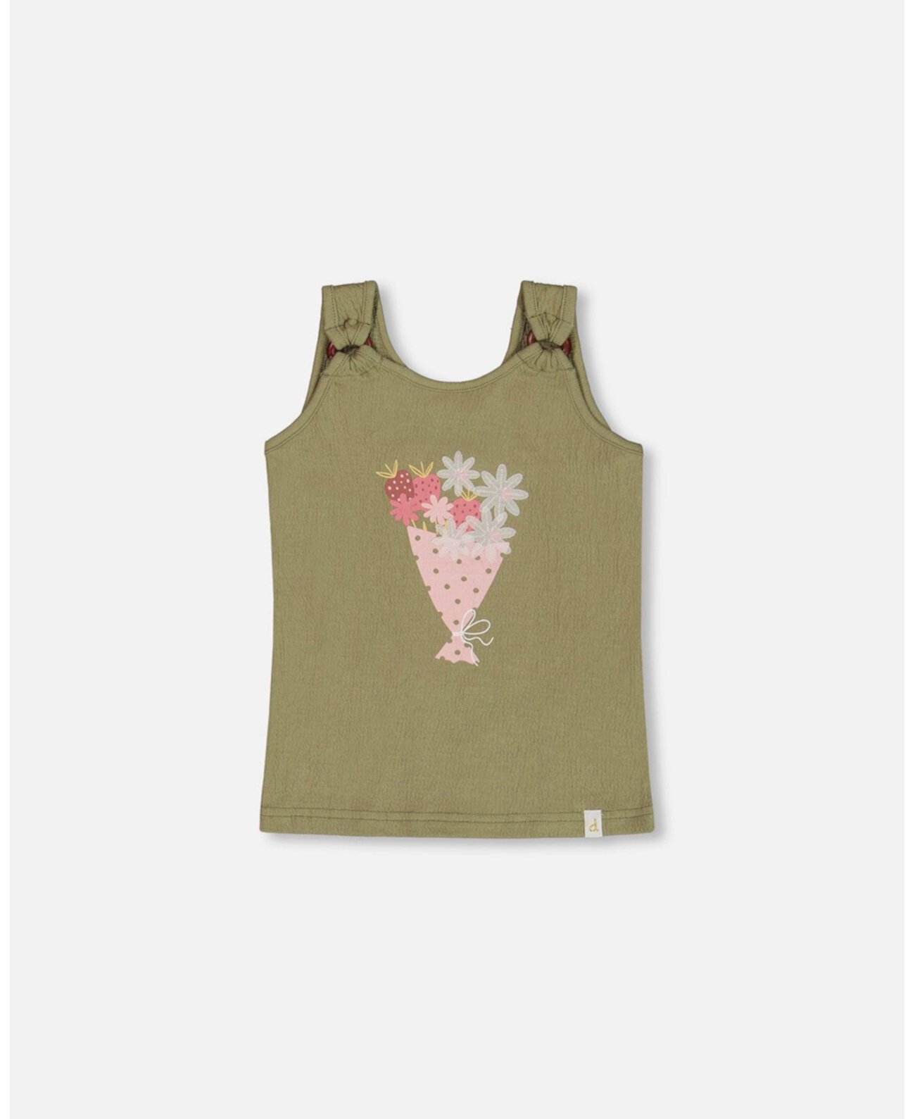 Big Girls Crinkle Jersey Tank Top Floral Olive Green Deux par Deux