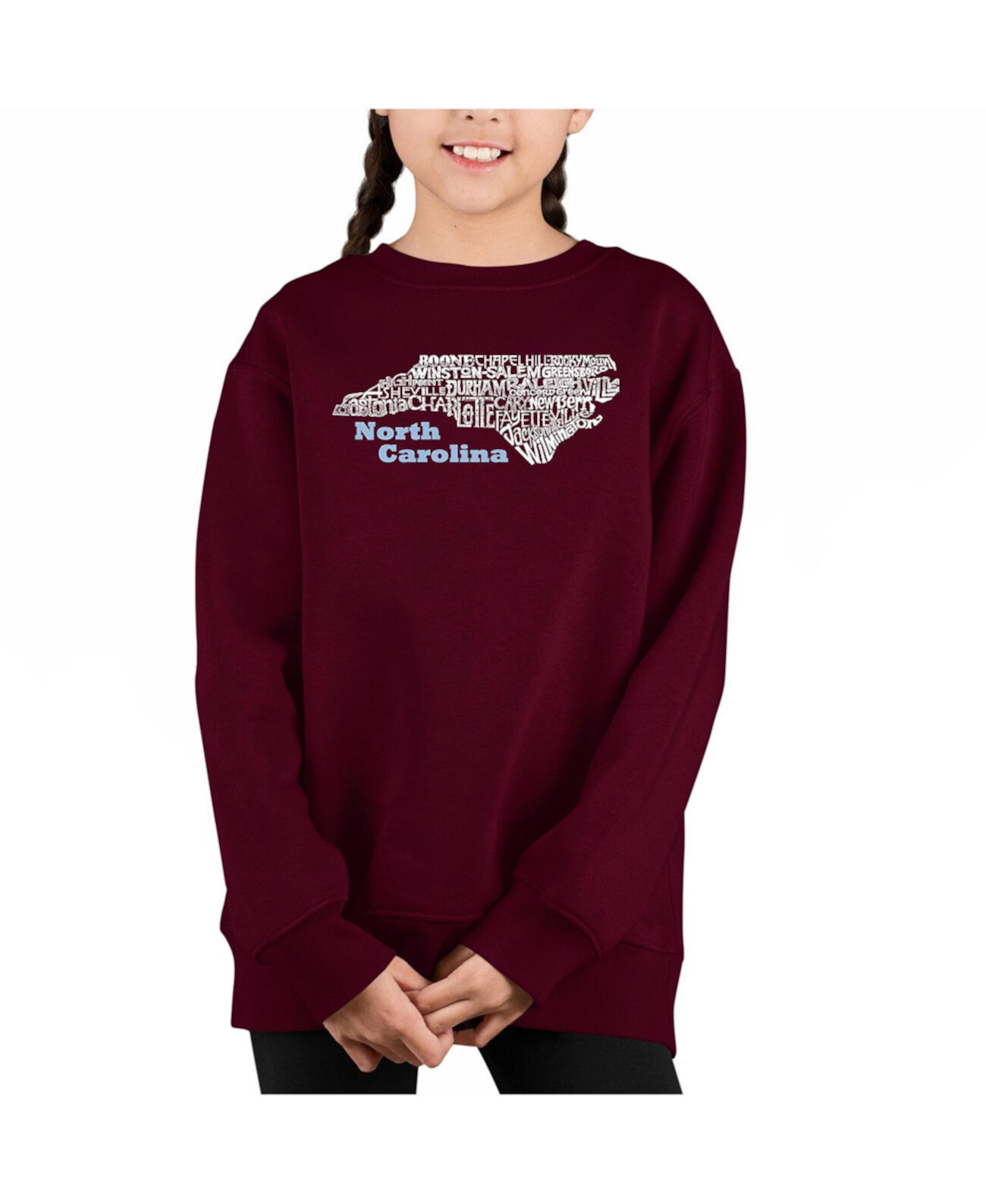 North Carolina - Big Girl's Word Art Crewneck Sweatshirt LA Pop Art