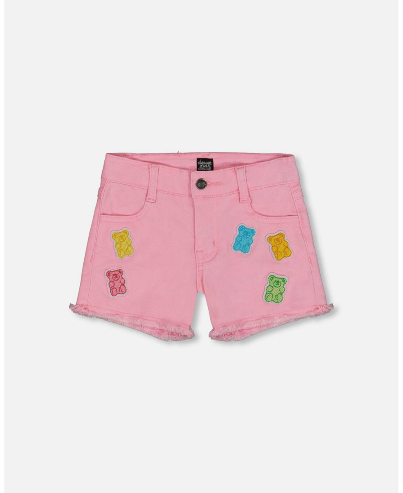 Big Girls Jean Short With Embroidery Pink And Multicolored Gummies Deux par Deux