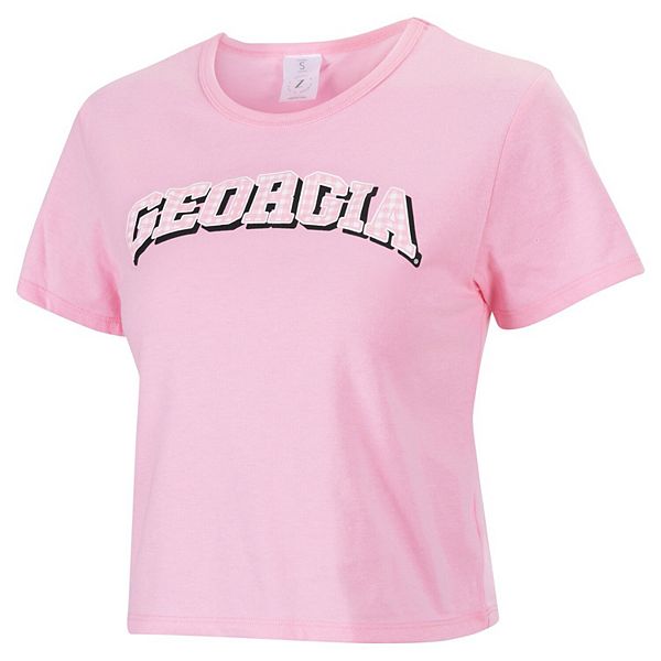 Women's ZooZatz Pink Georgia Bulldogs Gingham Logo Cropped T-Shirt ZooZatz