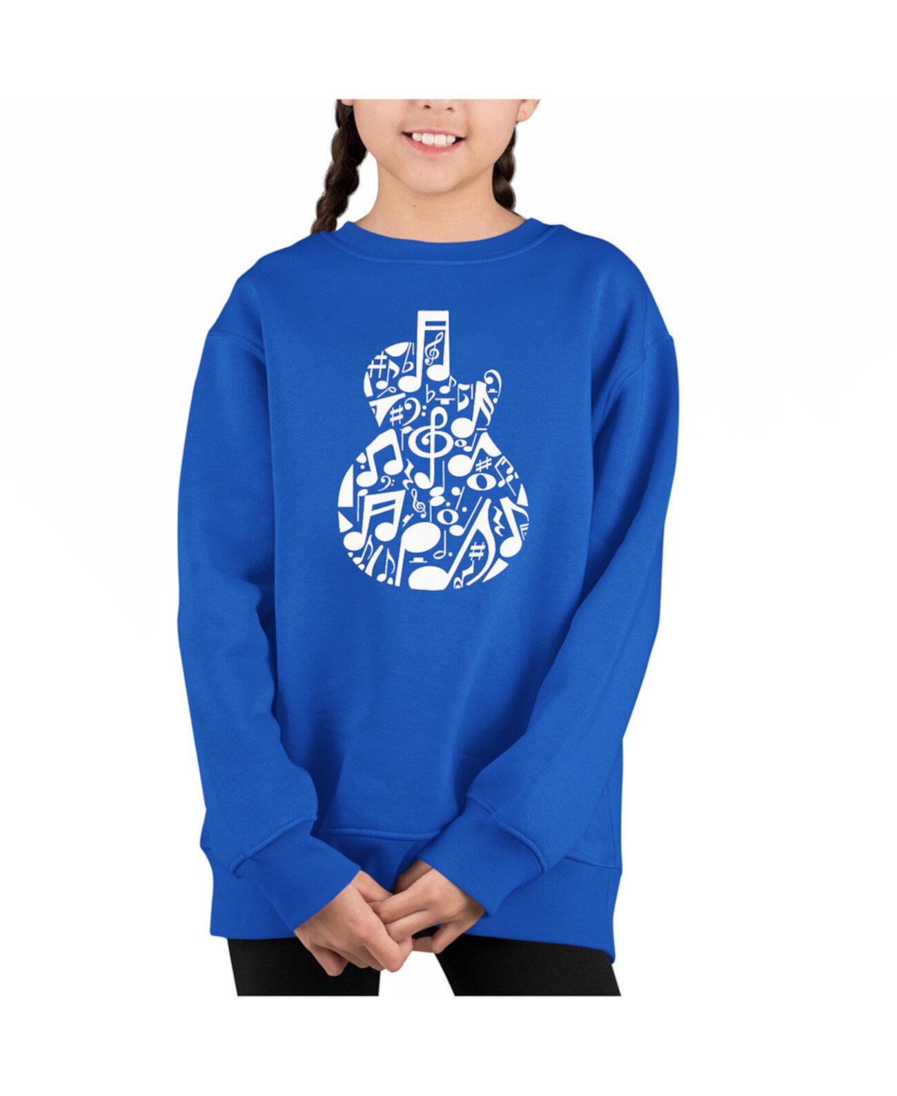 Music Notes Guitar - Big Girl's Word Art Crewneck Sweatshirt LA Pop Art