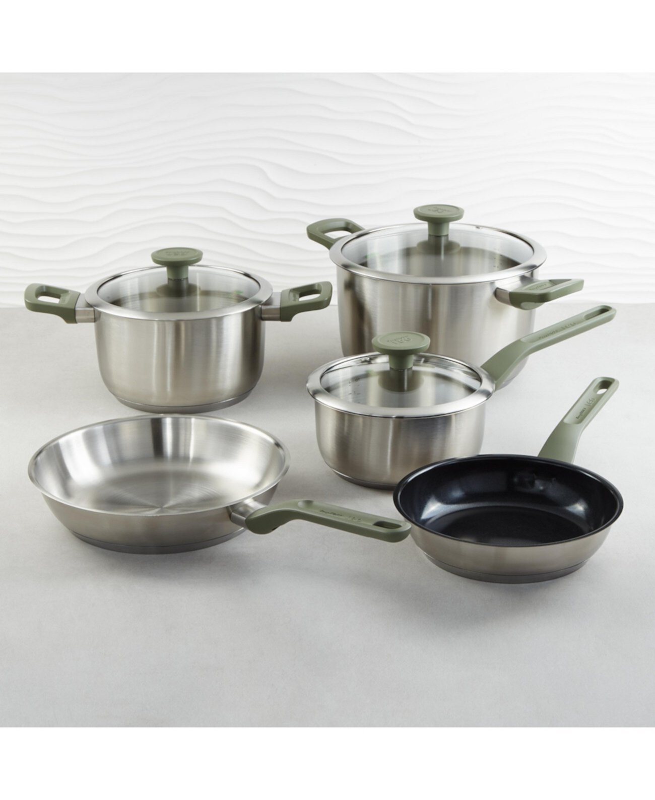 Leo Bolt 8pc Recycled Stainless Steel Cookware Set, Green BergHOFF