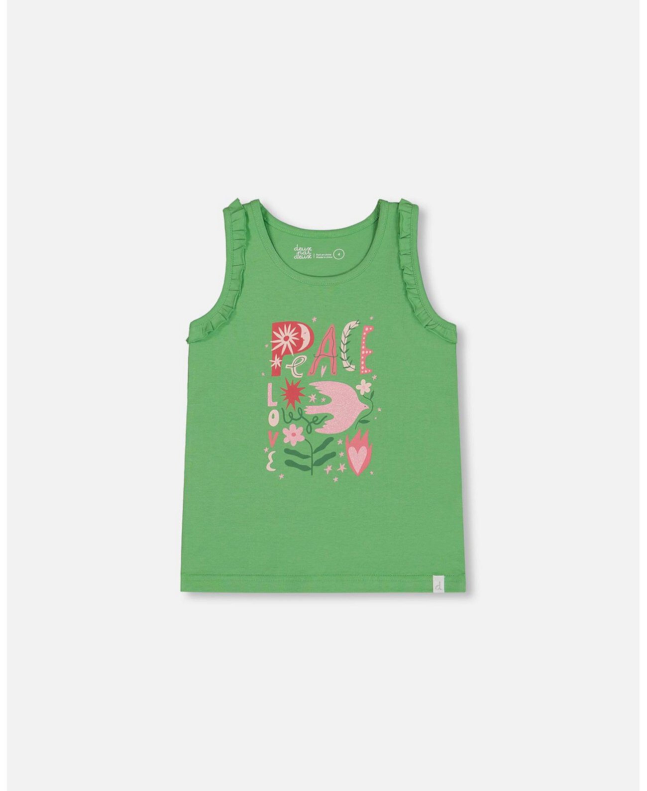 Toddler Girls Organic Cotton Tank With Frills Flowers On Green Background - Toddler|Child Deux par Deux