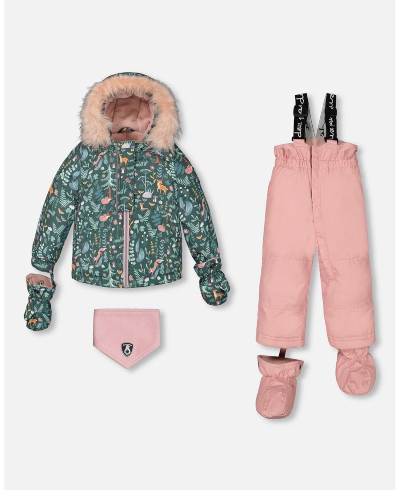 Baby Girls Baby Two Piece Baby Snowsuit Silver Pink Printed Woodland Animals - Infant|Toddler Deux par Deux