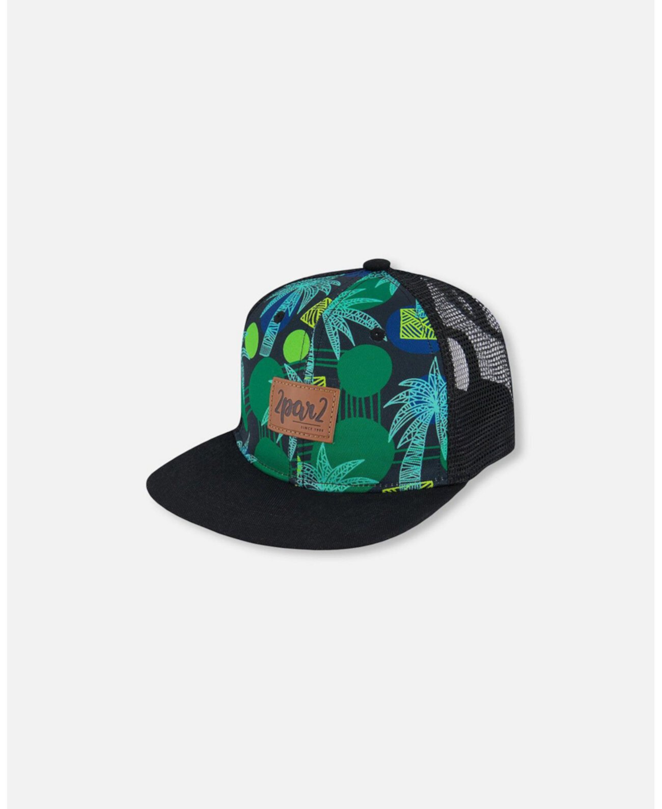 Baby Boys Printed Cap Green Jungle On Black Deux par Deux