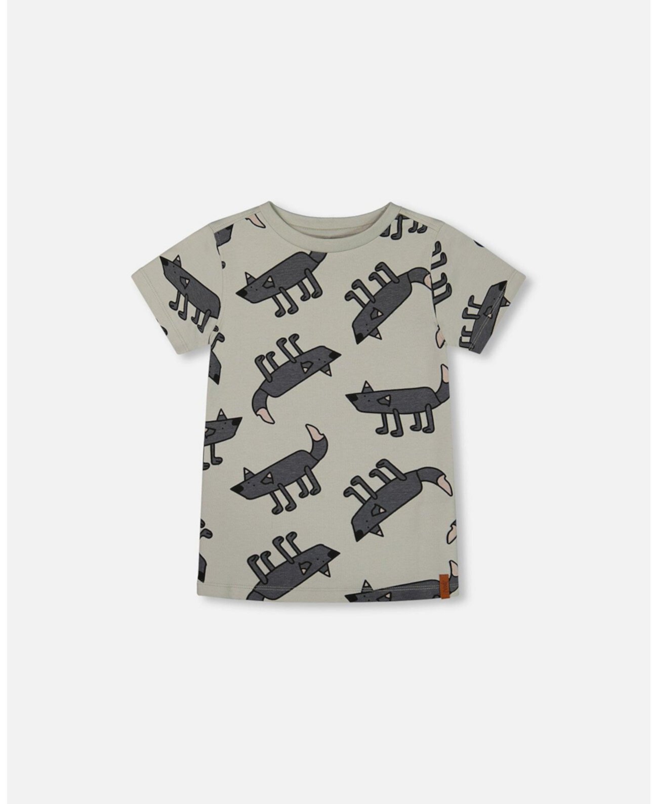 Toddler Boys Printed Cotton Tee Gray Wolf On Teal Background - Toddler|Child Deux par Deux