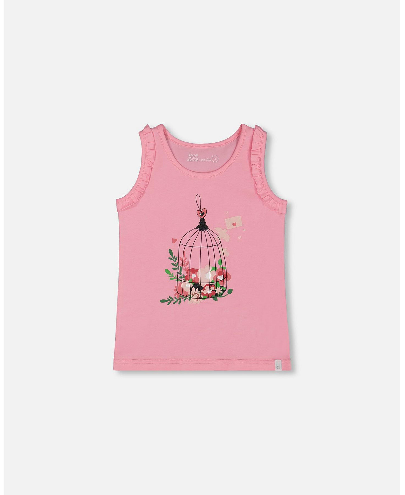 Big Girls Organic Cotton Tank With Frills Candy Pink Deux par Deux