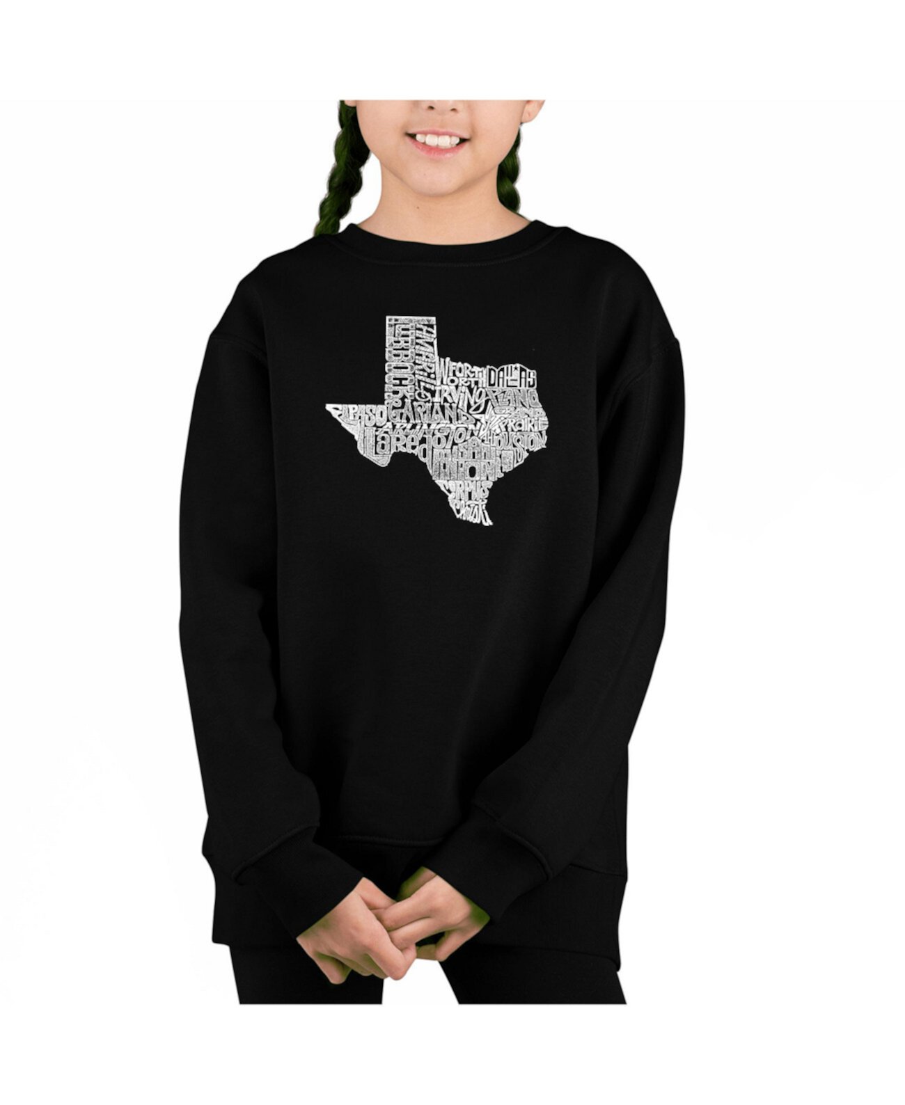 The Great State Of Texas - Big Girl's Word Art Crewneck Sweatshirt LA Pop Art