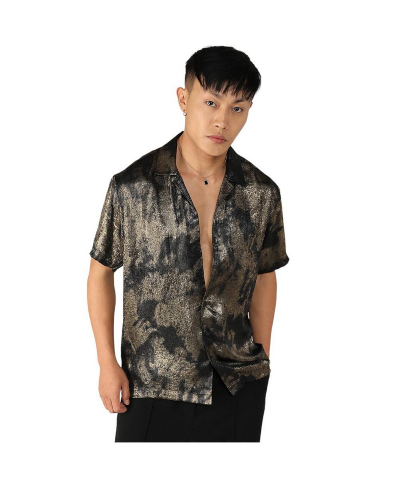 Men's Midnight Black & Metallic Gold Metallic Ombre Shirt Campus Sutra