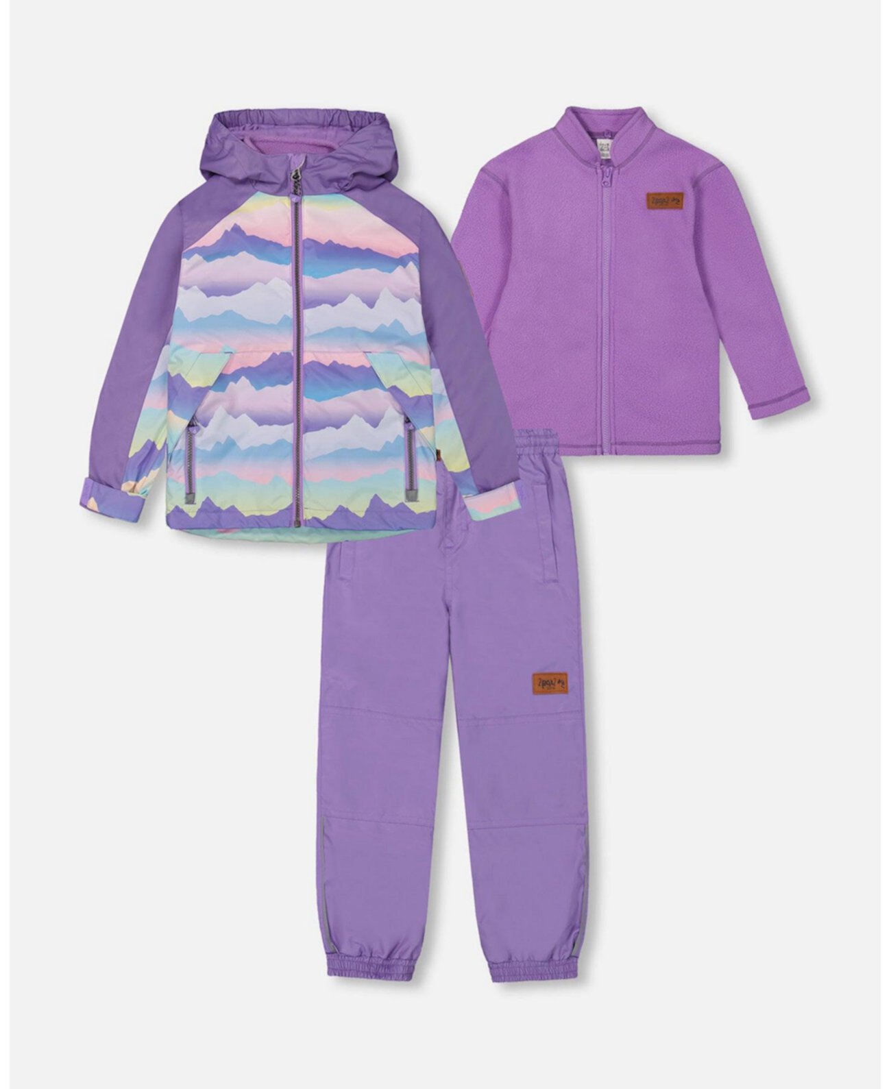 Big Girls 3-In-1 Mid-Season Outerwear Set With Printed Jacket Mauve And Blue, Pink Mountain Deux par Deux