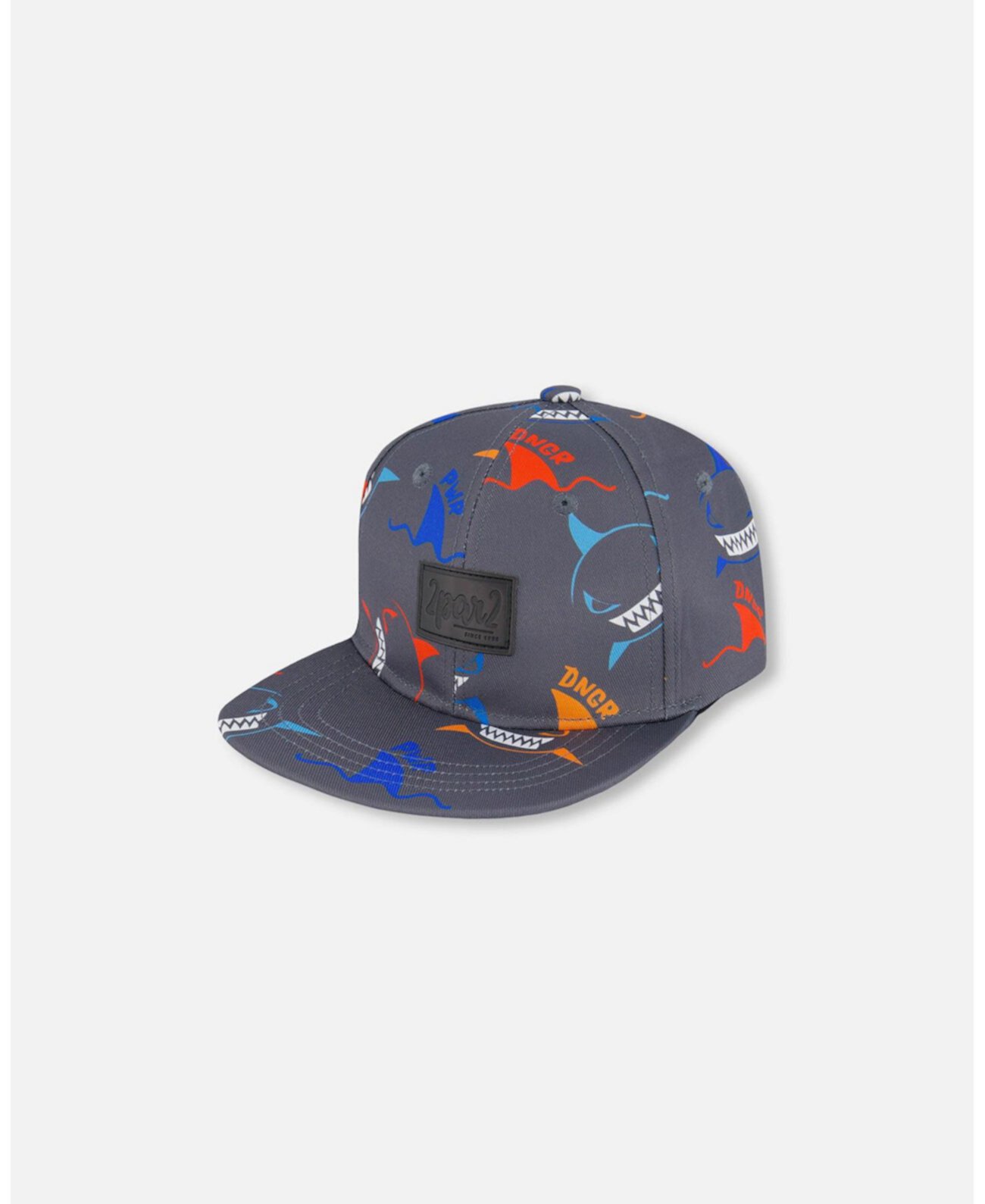 Baby Boys Printed Cap Orange, Red, And Blue Sharks On Gray Deux par Deux