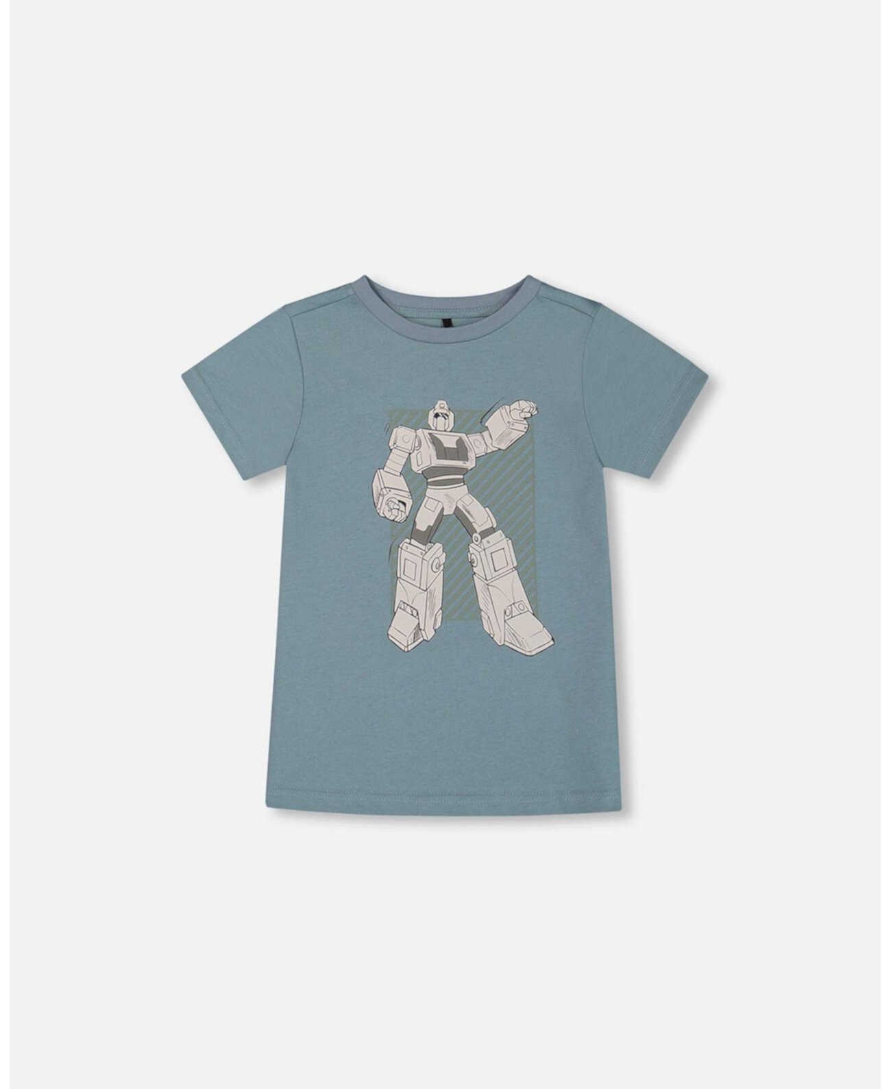 Big Boys Organic Cotton Graphic Tee Grayish Teal And Robot Deux par Deux