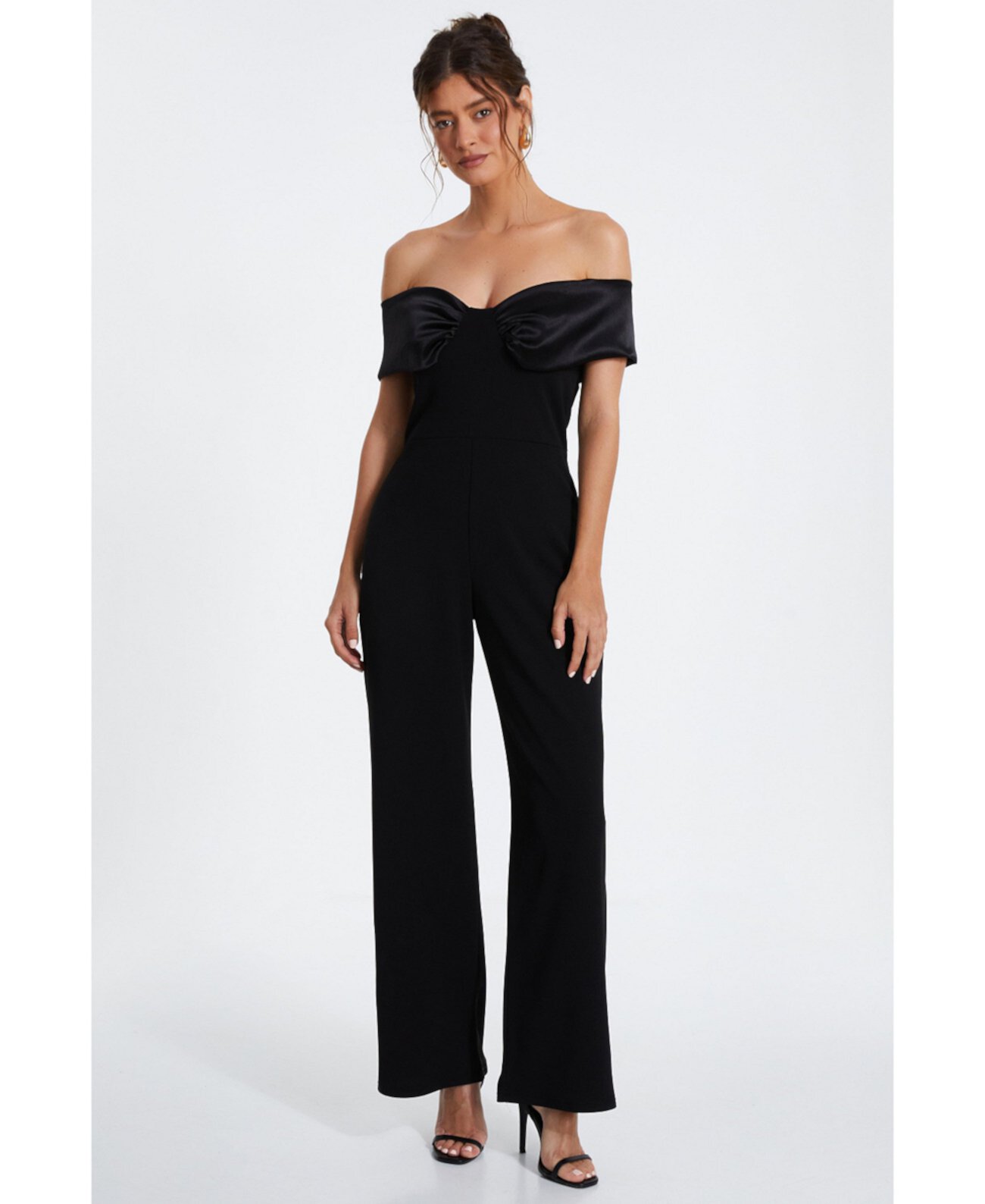 Women's Bardot Scuba Crepe Jumpsuit With Satin Trim Quiz