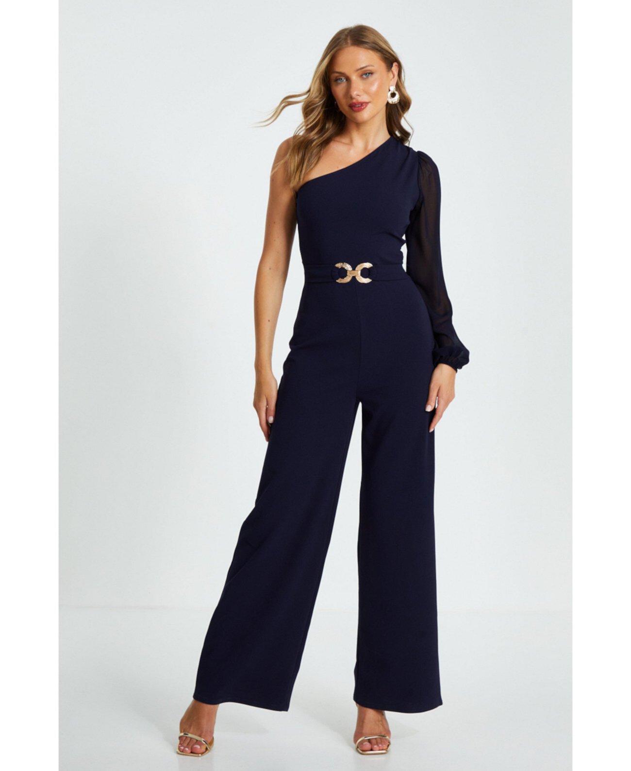 Women's Scuba Crepe One Shoulder Palazzo Jumpsuit Quiz