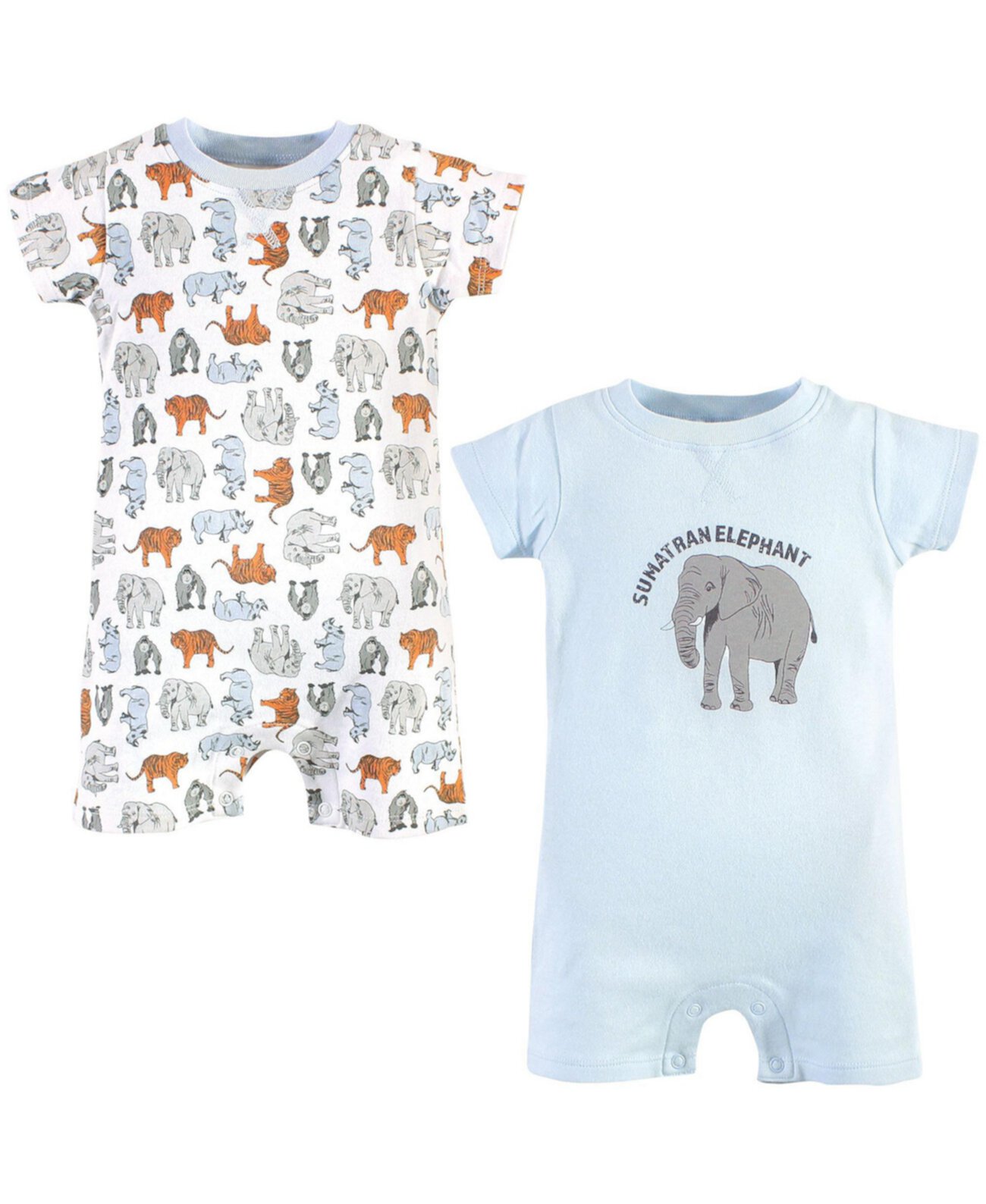 Baby Boys Baby Organic Cotton Rompers 2pk, Endangered Elephant Touched by Nature