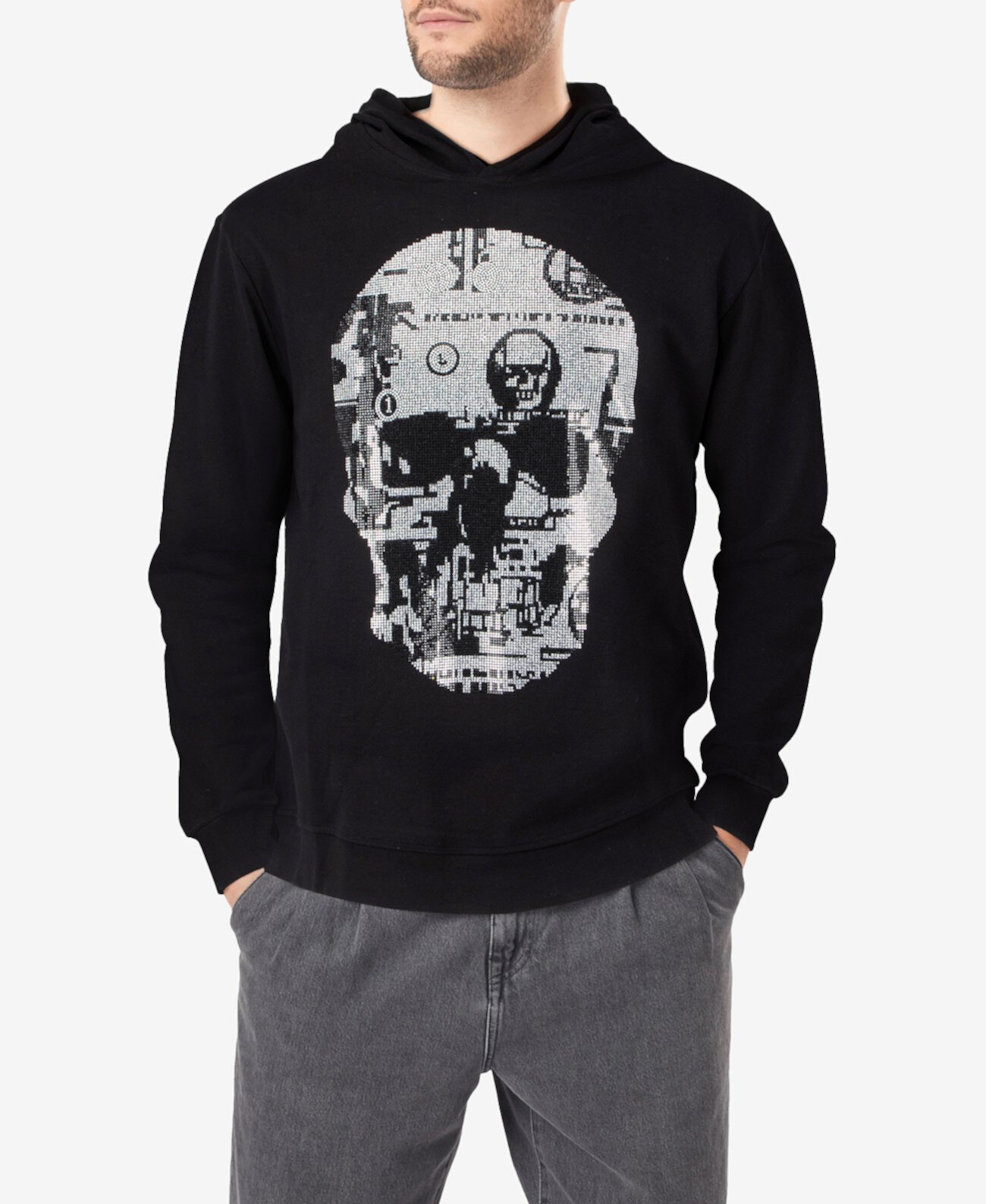 Men's Rinestone Embellished Skull Pullover Hoodie Spring + Mercer