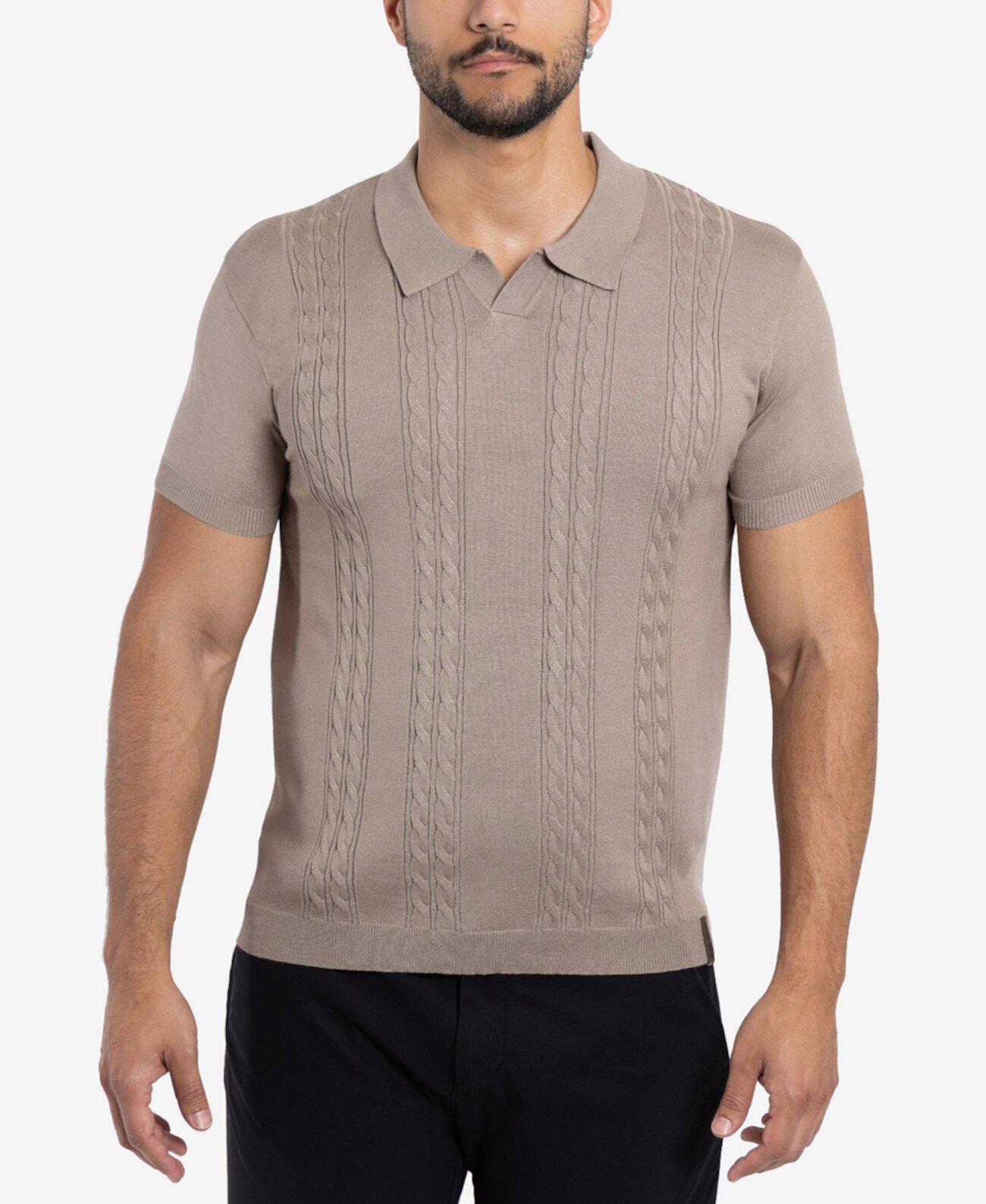 Men's Cable Knit Johnny Collar Short Sleeve Sweater Polo Spring + Mercer