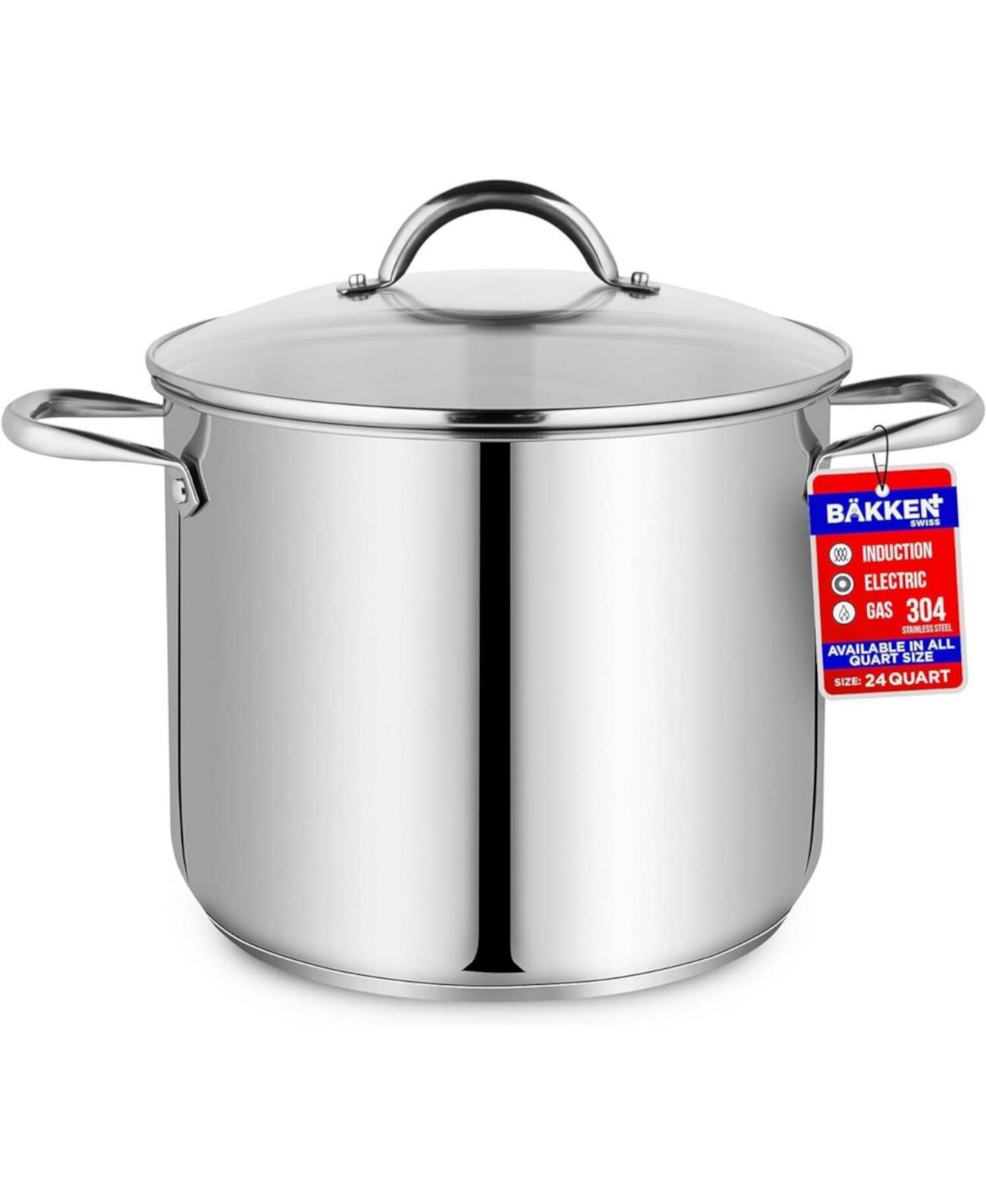 Bakken-Swiss Deluxe 24-Quart Stainless Steel Stockpot w/Tempered Glass See-Through Lid - Simmering Delicious Soups Stews & Induction Cooking - Exceptional Heat Distribution - Heavy-Duty & Food-Grade Bakken- Swiss