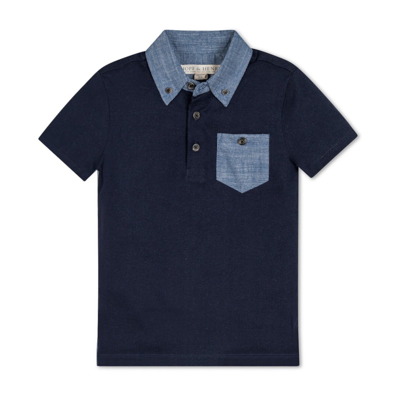 Baby Boys Organic Short Sleeve Jersey Polo with Chambray Trim Hope & Henry