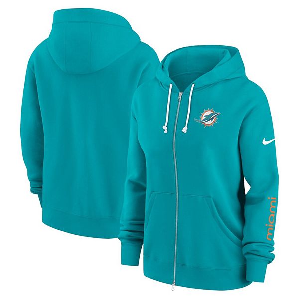 Женская толстовка Nike Aqua Miami Dolphins Phoenix с полным замком и мягким флисом, два кармана NCAA