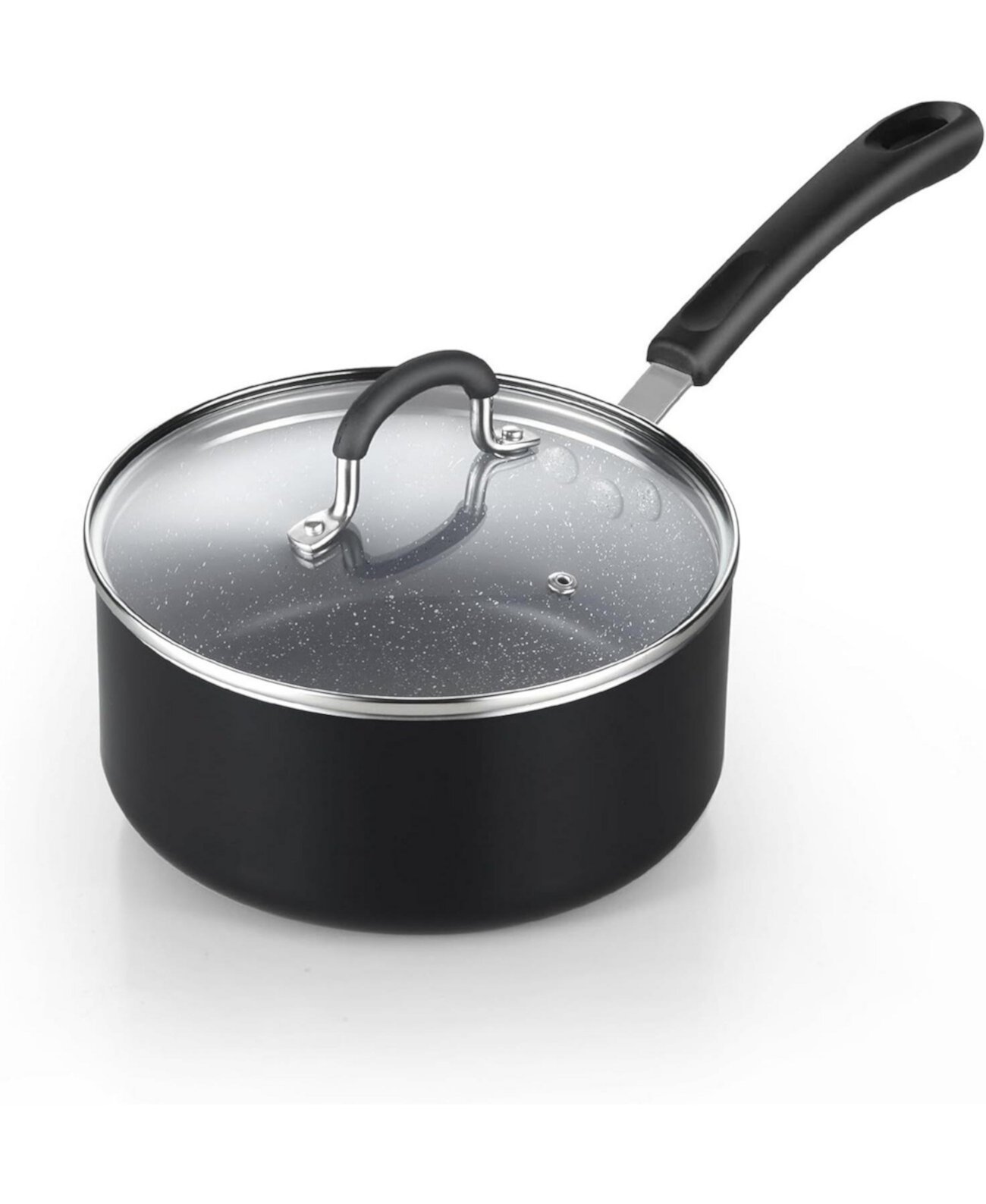 2-Quart Professional Granite Heavy Gauge Aluminum Nonstick Saucepan with Lid, with Stay-Cool Silicone Handle Cook N Home