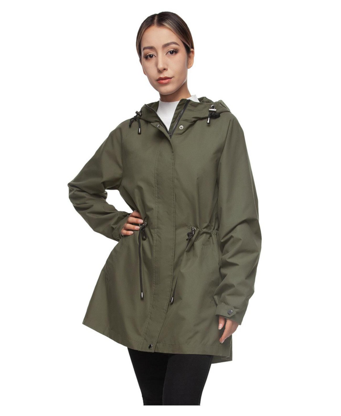 Women's Water-Resistant Hooded Anorak Rain Jacket Trench Coat Rokka&Rolla