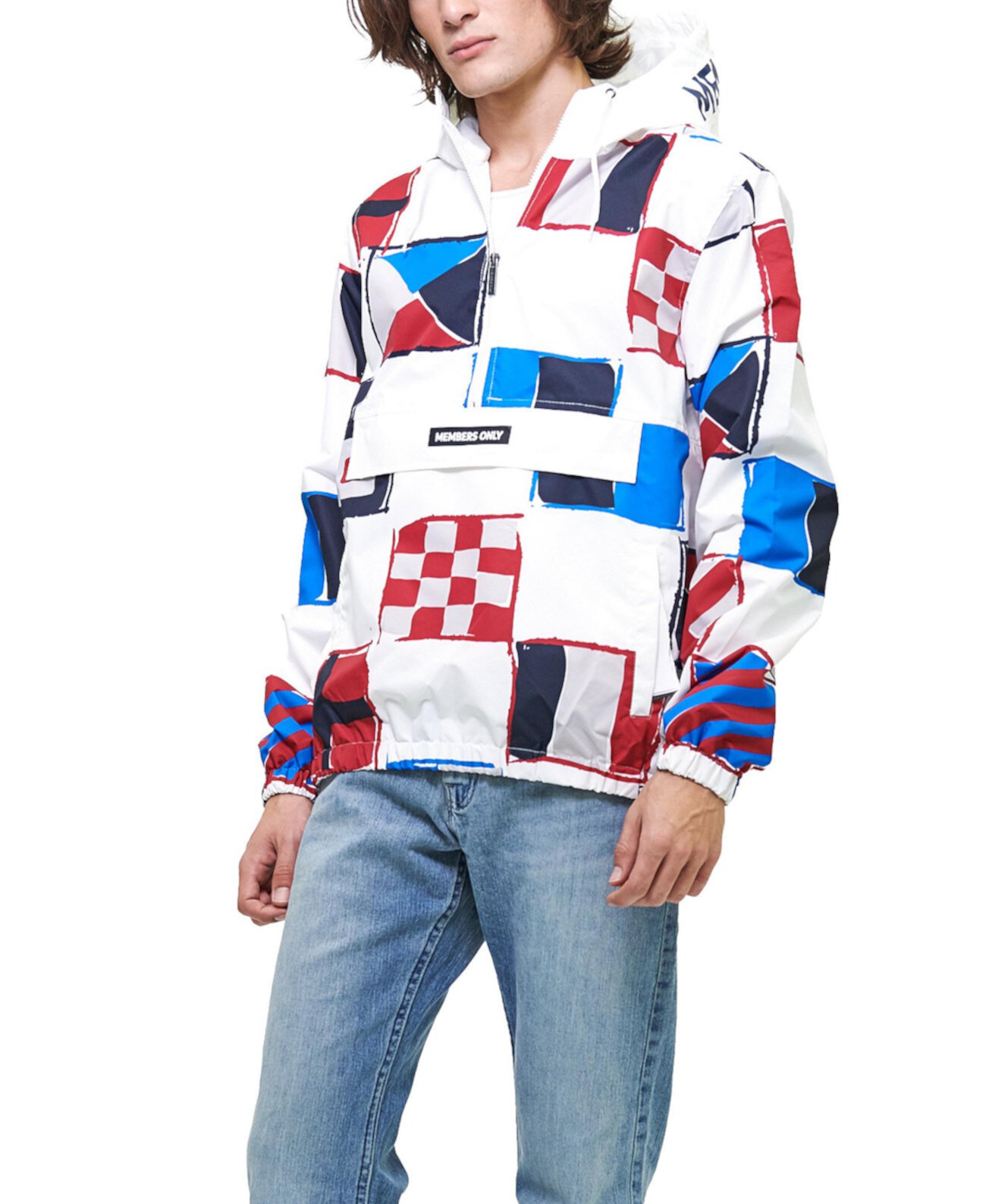 Men's Flag Print Pullover Windbreaker Jacket Members Only