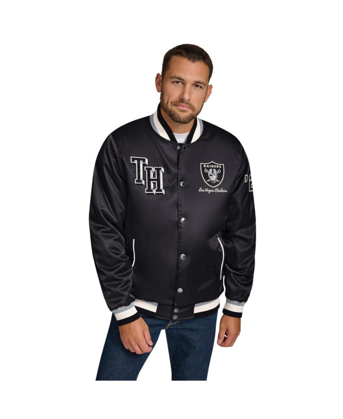 Men's Black Las Vegas Raiders Dante Full-Snap Satin Jacket Tommy Hilfiger