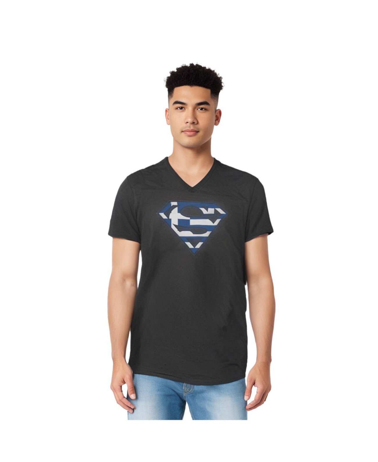 Men's Greek Shield Short Sleeve Adult V Neck Tee / T-Shirt Superman