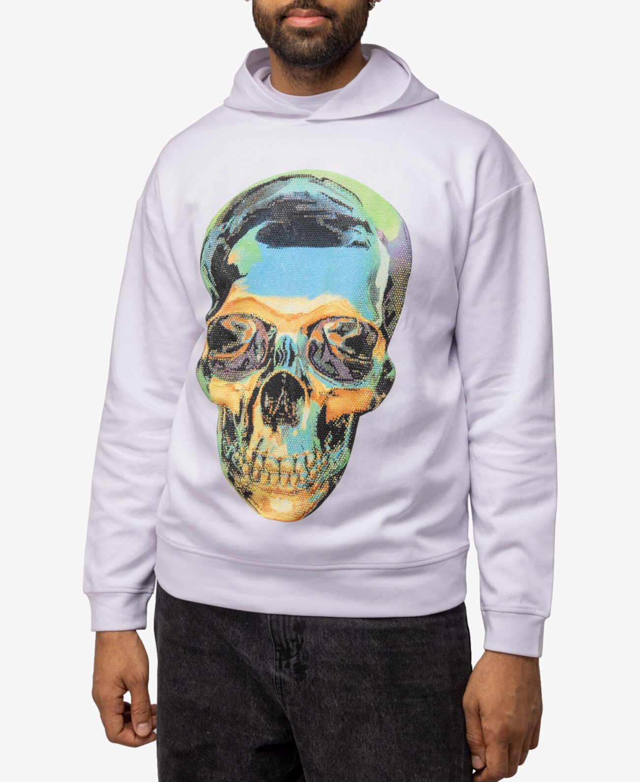 Men's Rinestone Embellished Skull Pullover Hoodie Spring + Mercer