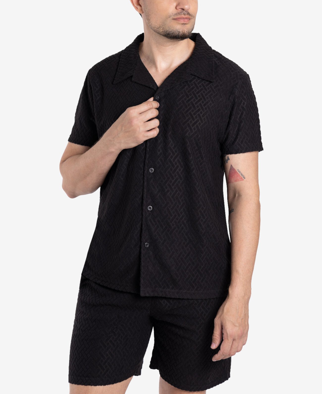 Men's Casual Textured Camp Collar Short Sleeve Button-Up Shirt Spring + Mercer