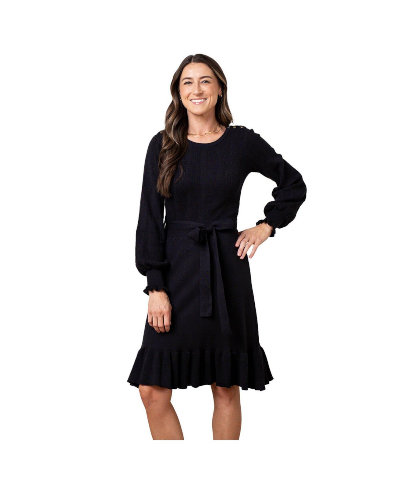 Women's Organic Long Sleeve Flounce Edge Cable Sweater Dress Hope & Henry