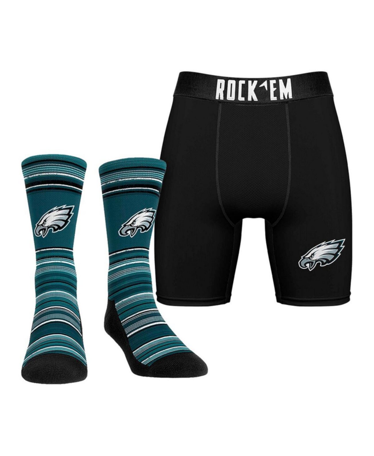 Men's Philadelphia Eagles Primary Crew Socks Boxer Briefs Combo Pack Rock 'Em