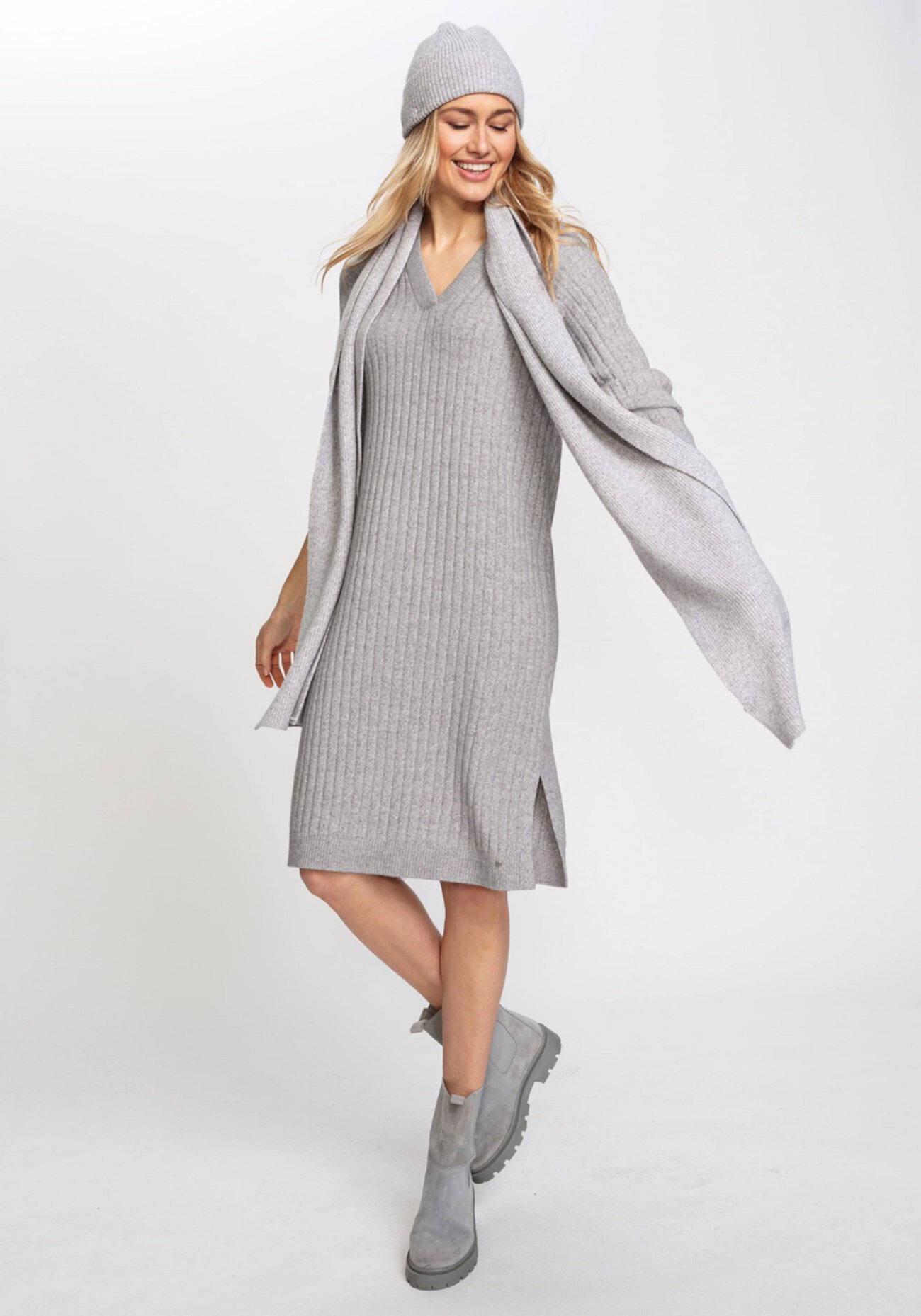 Women's Long Sleeve Broad Rib Knit Midi Sweater Dress Olsen