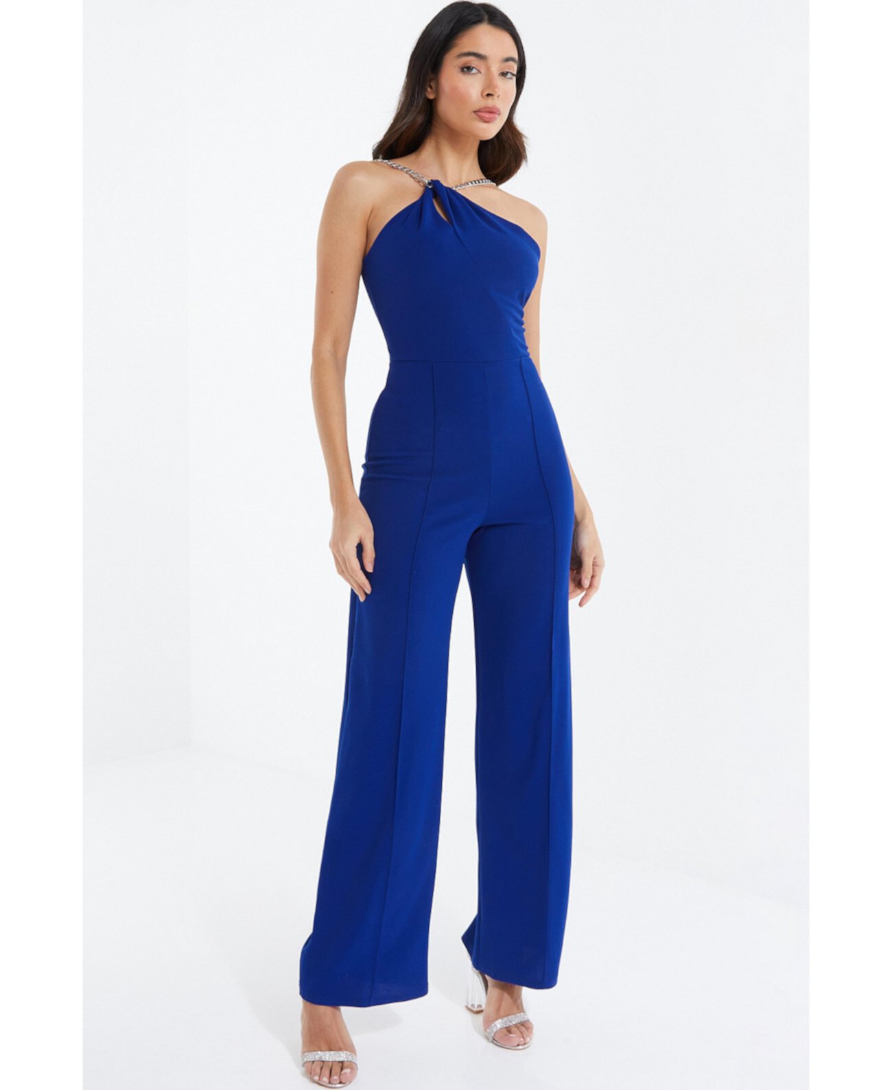 Women's Scuba Crepe Chain Neck Palazzo Jumpsuit Quiz