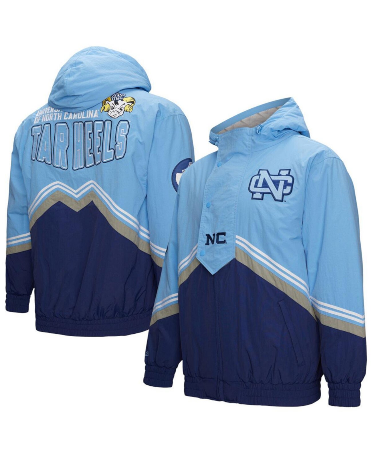 Men's Navy/Carolina Blue North Carolina Tar Heels Throw It Back Vintage Logo Full-Zip Jacket Mitchell & Ness