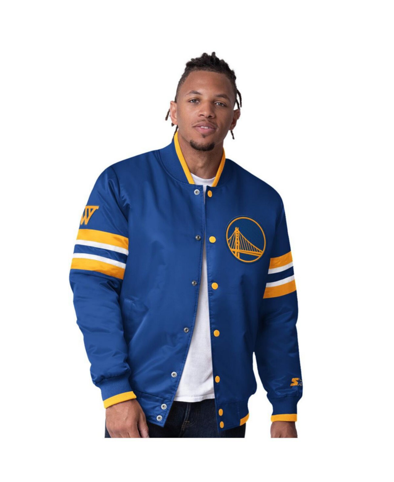 Мужская куртка Scout Varsity Satin Full-Snap Golden State Warriors с длинными рукавами и вышивкой Starter