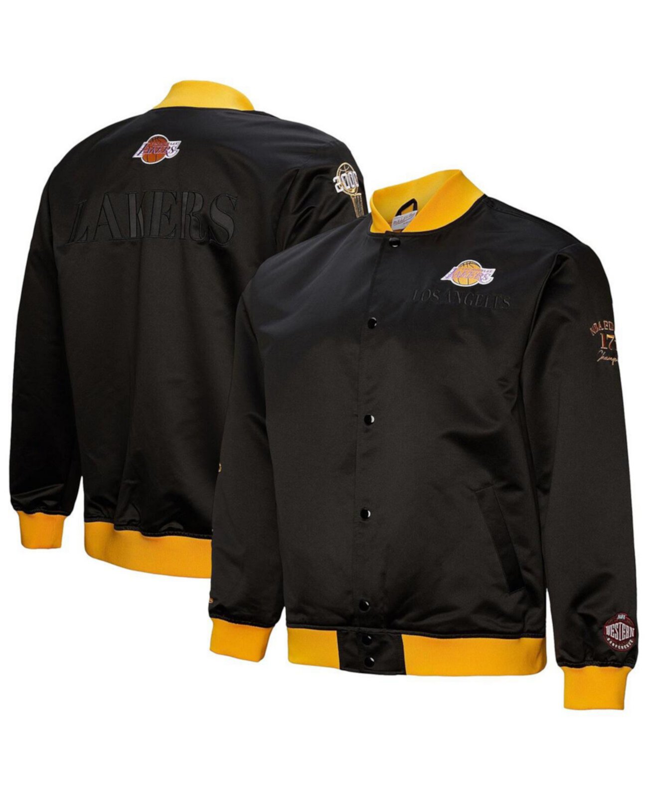 Men's Black Los Angeles Lakers Hardwood Classics Team OG 3.0 Lightweight Satin Full-Snap Jacket Mitchell & Ness