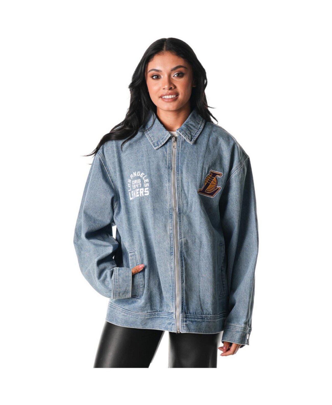 Men's and Women's Blue Los Angeles Lakers Coaches Full-Zip Denim Jacket The Wild Collective