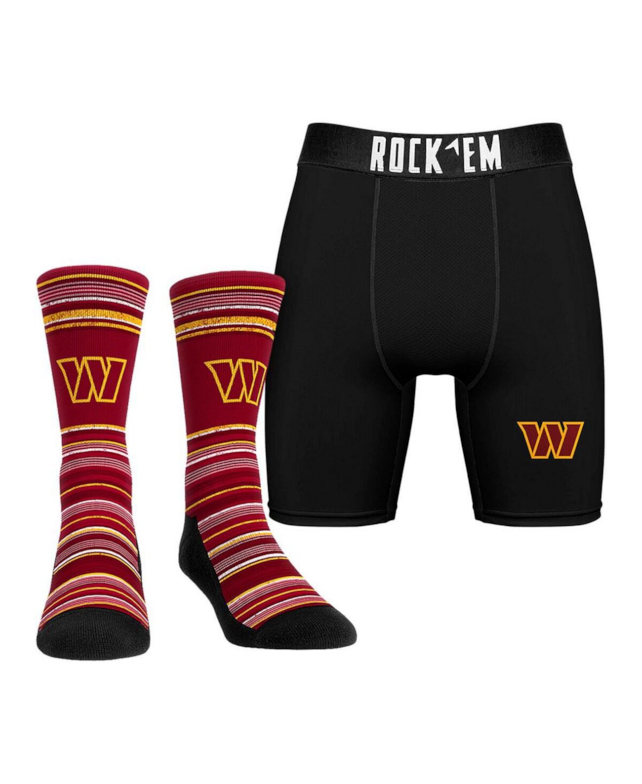 Men's Washington Commanders Primary Crew Socks Boxer Briefs Combo Pack Rock 'Em