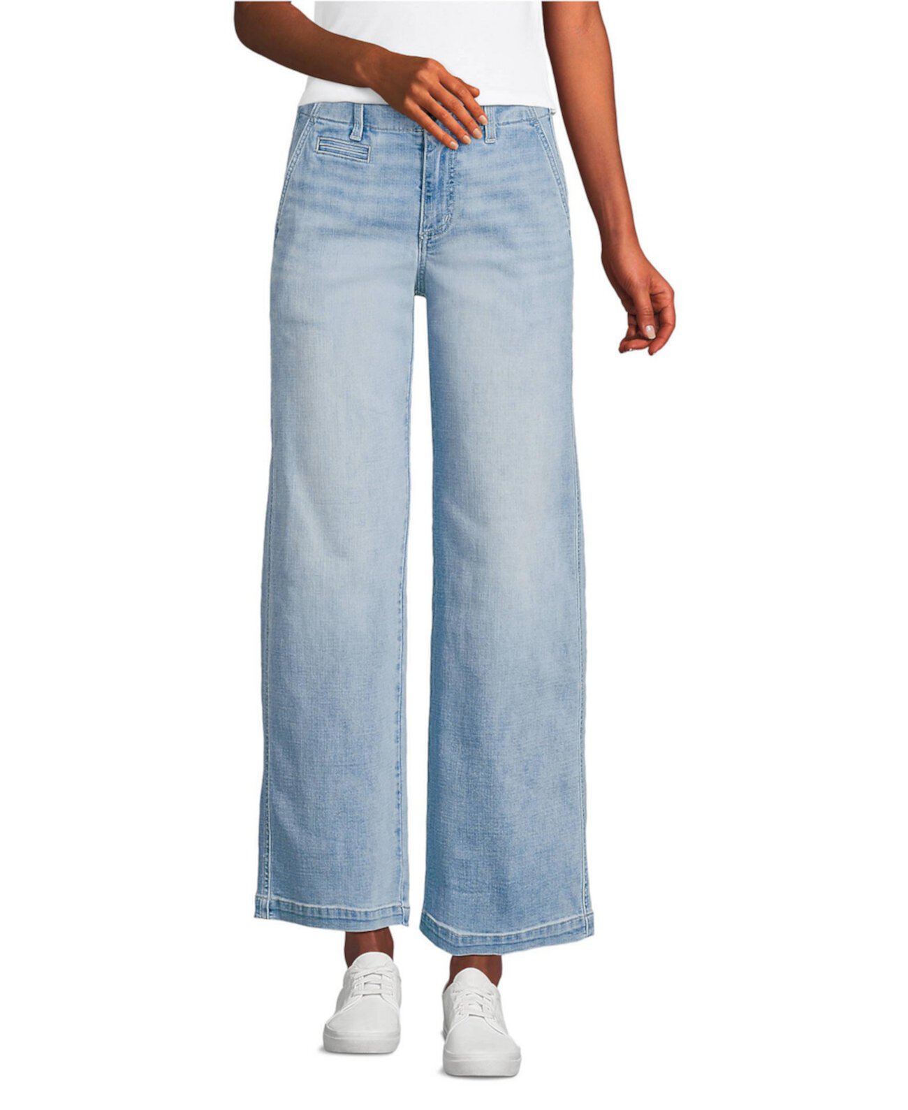 Women's Petite Mid Rise Denim Wide Leg Ankle Jeans Lands' End