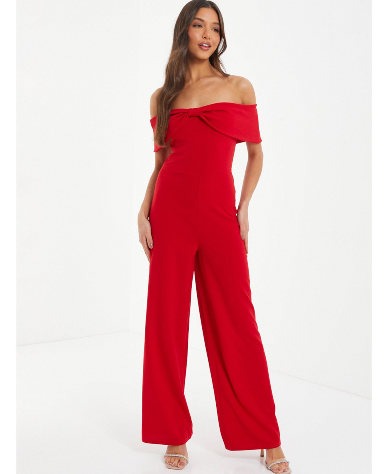 Women's Bow Bardot Palazzo Jumpsuit Quiz