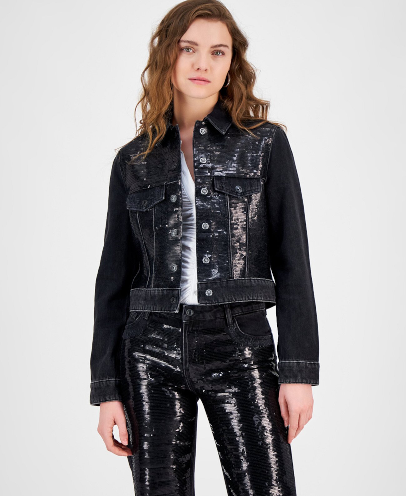 Women's Clara Sequin-Front Denim Trucker Jacket Guess