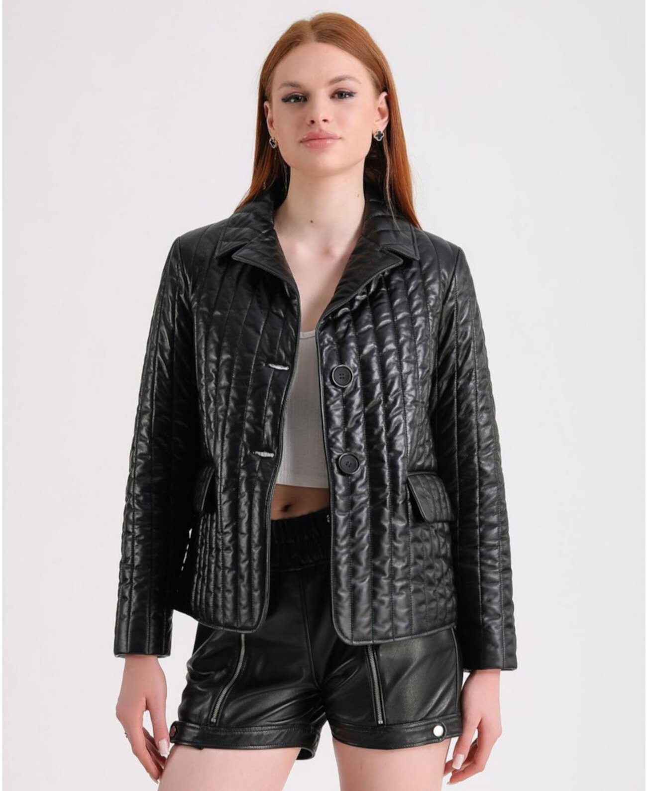 Women's Leather Blazer, Black Furniq UK