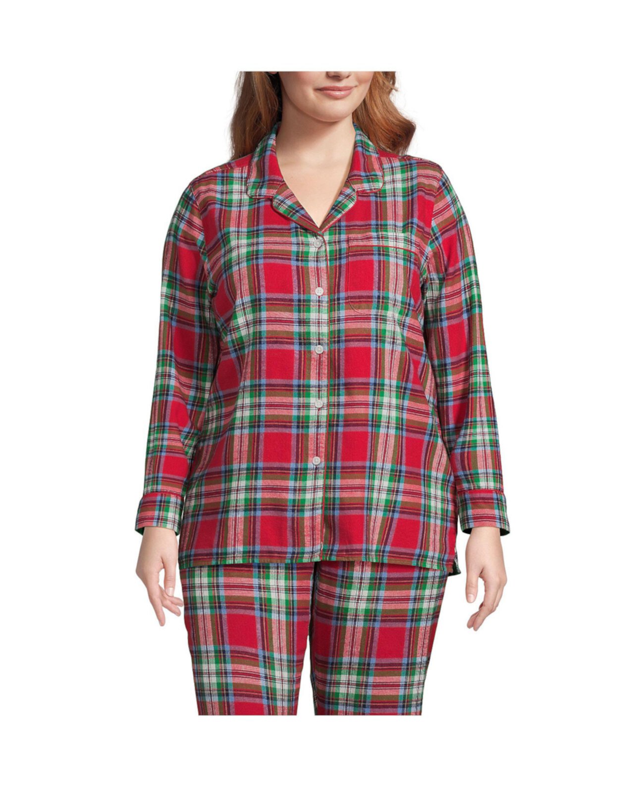 Plus Size Long Sleeve Print Flannel Pajama Top Lands' End