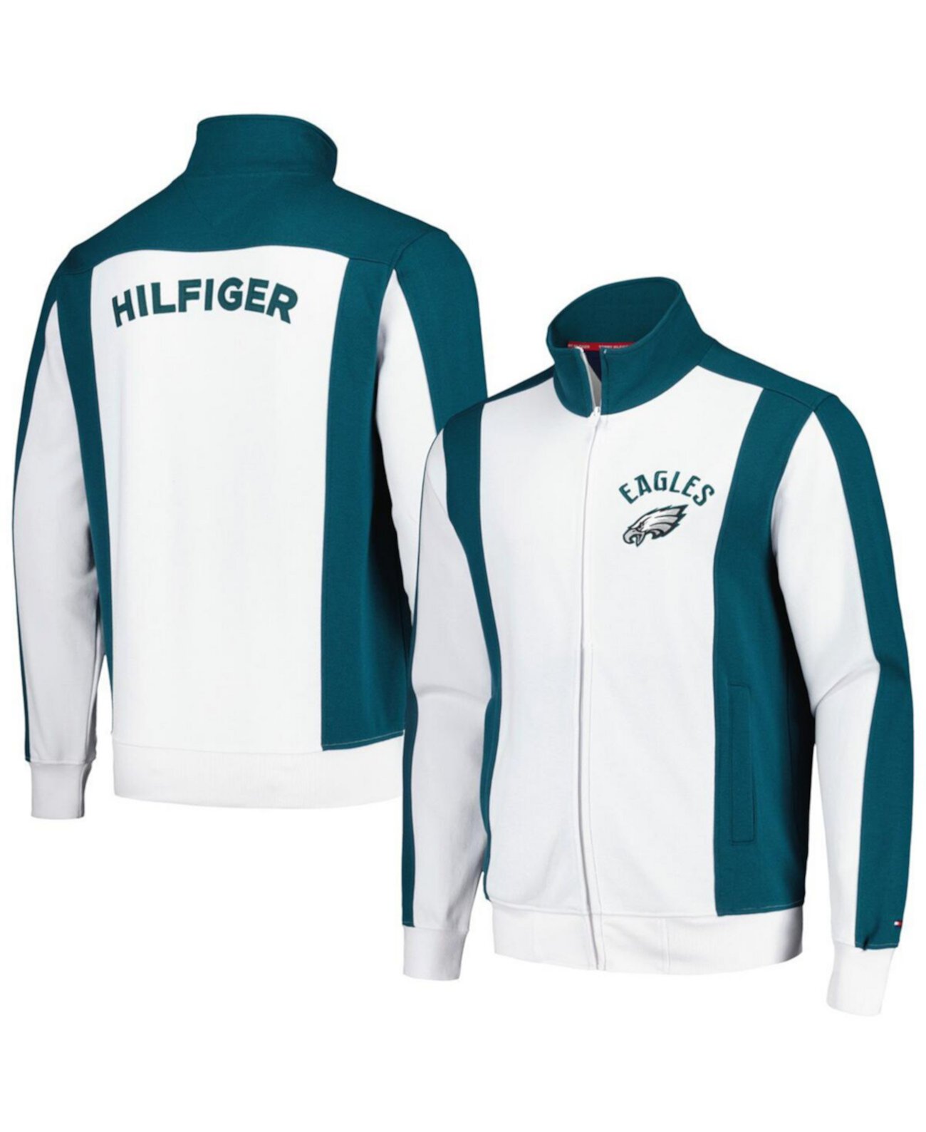 Men's White/Midnight Green Philadelphia Eagles Nolan Full-Zip Track Jacket Tommy Hilfiger