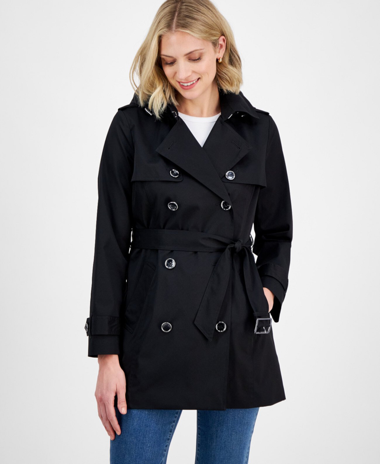 Women's Double-Breasted Belted Hooded Coat, Exclusively at Macy's Michael Kors